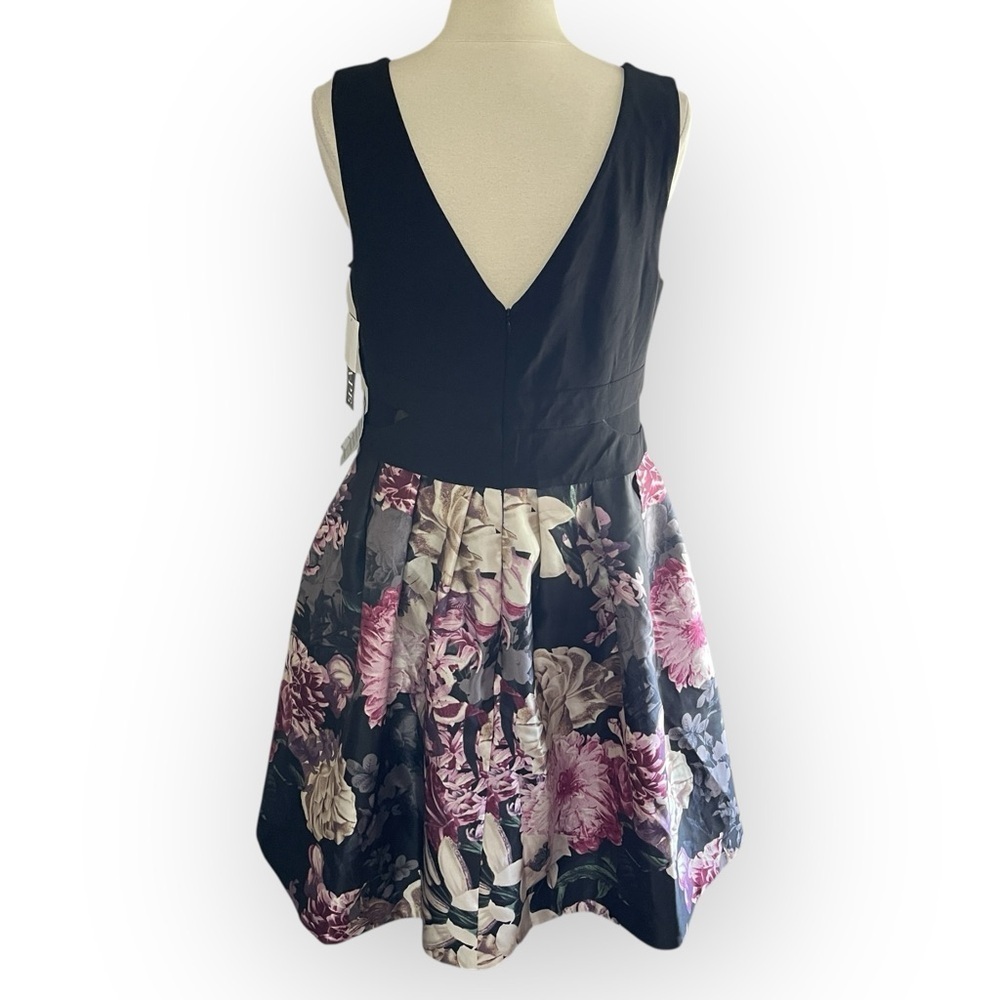 NWT Xscape Black & Pink Floral Fit-and-Flare Dress - Picture 6 of 10